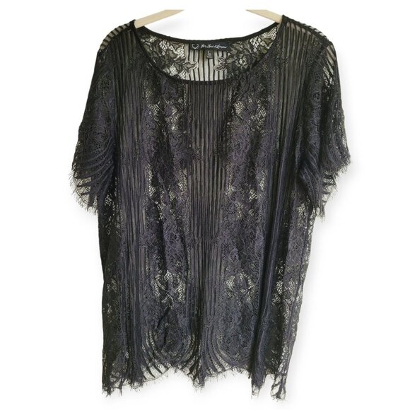 For Love and Lemons Black Semi-Sheer Lace Overlay Top Size L - Picture 6 of 11